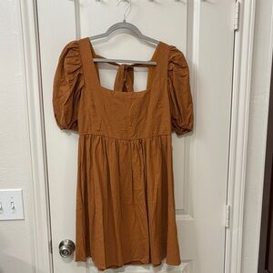 Altar'd State Tan Puff Sleeve Mini Dress